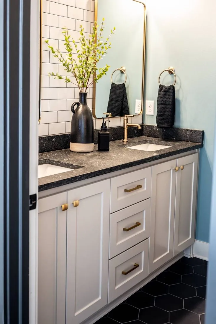 Custom shaker double bathroom vanity with granite top in Bryant, AR